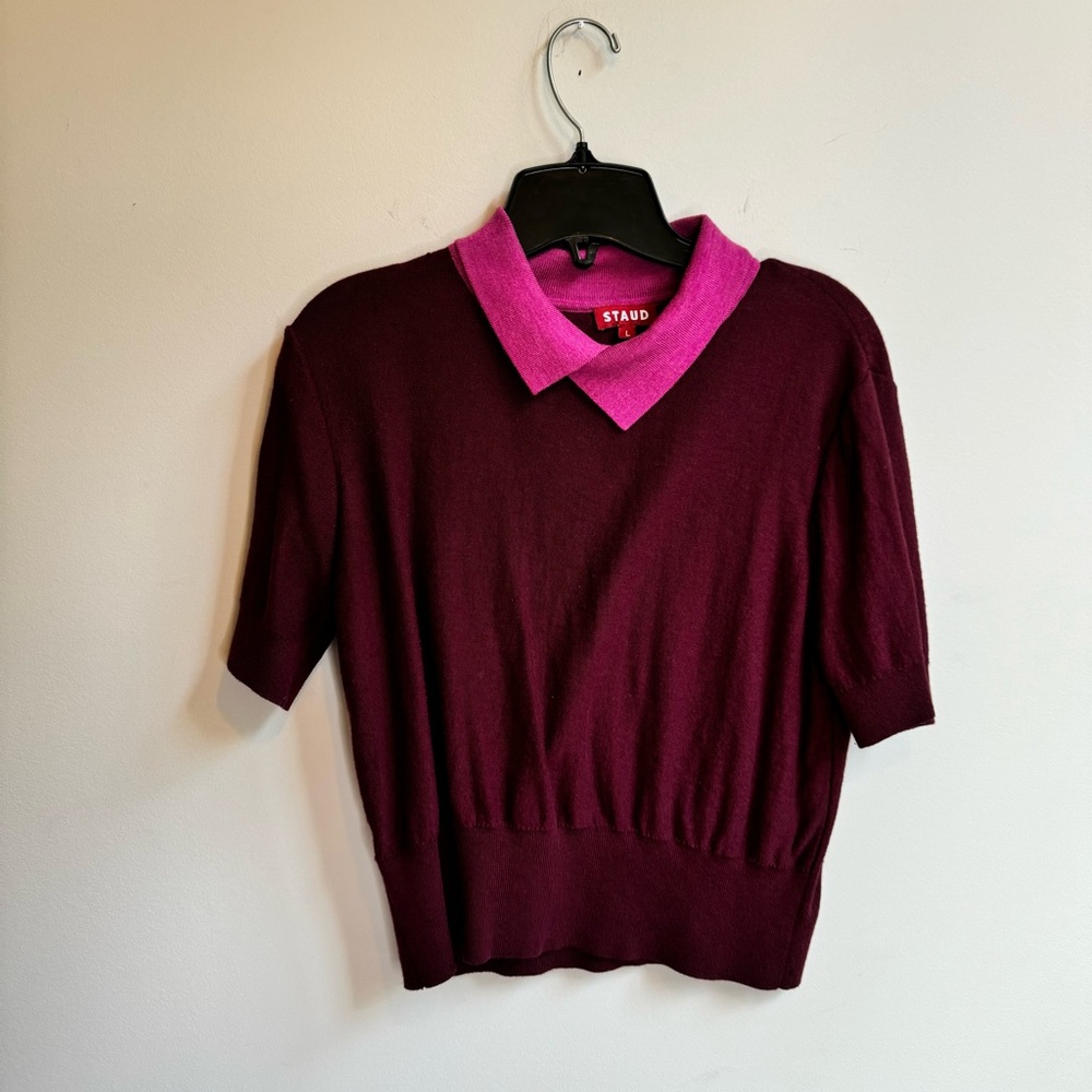 STAUD Acorn Contrast Collar Cropped Sweater